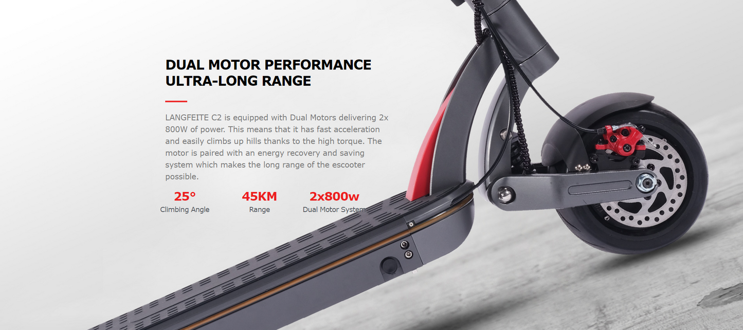 LANGFEITE C2 Fat Tire | Trotinete elétrica 2x800W